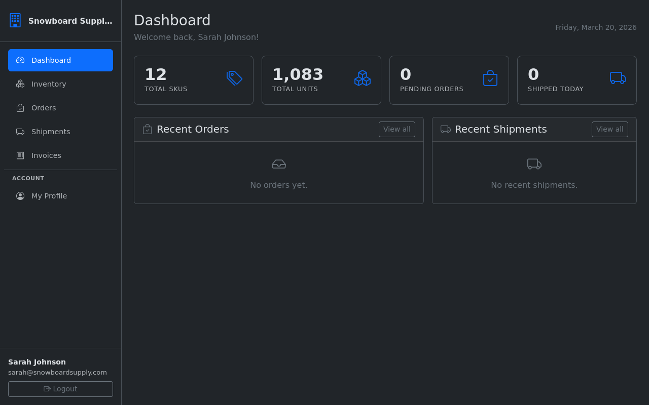 Client portal dashboard with metrics