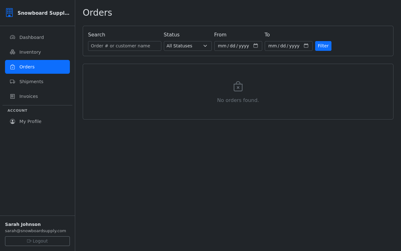 Client portal orders and shipments view