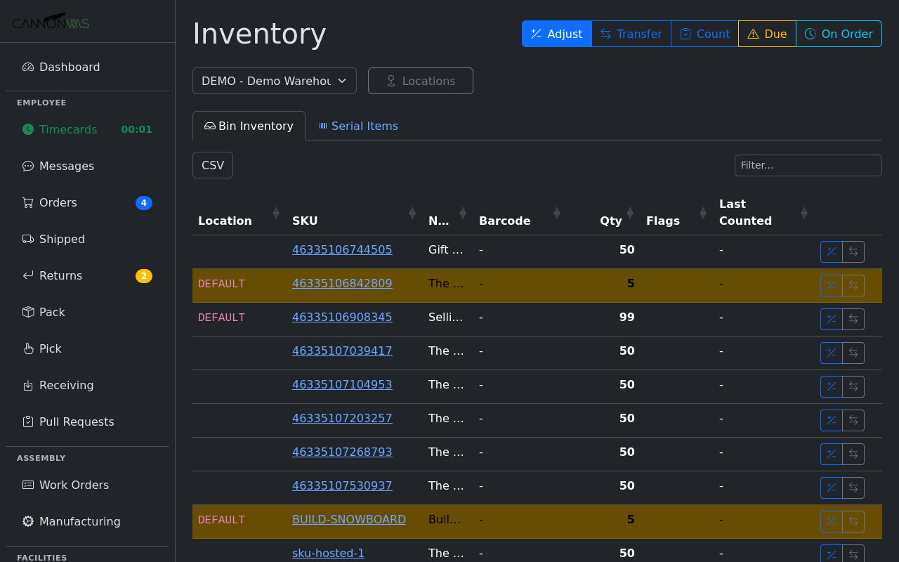 Lot tracking inventory view