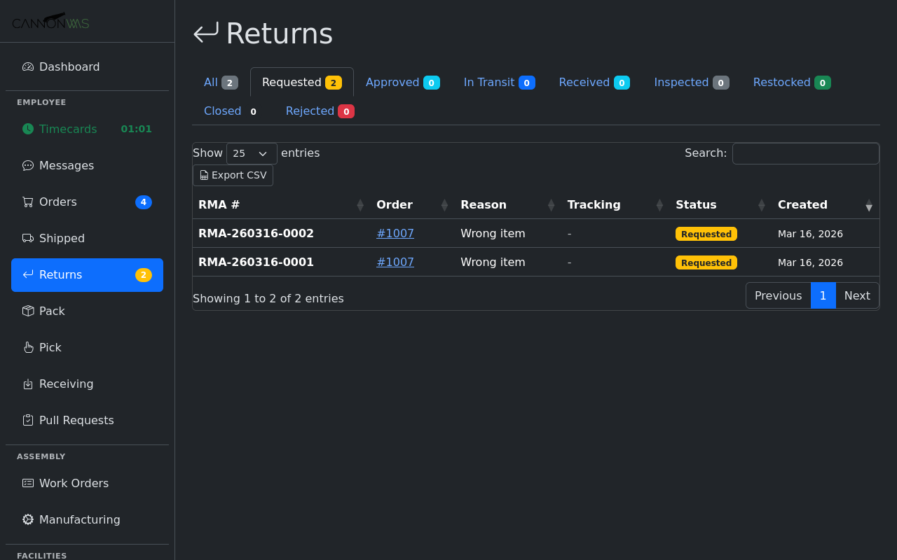 Returns list view