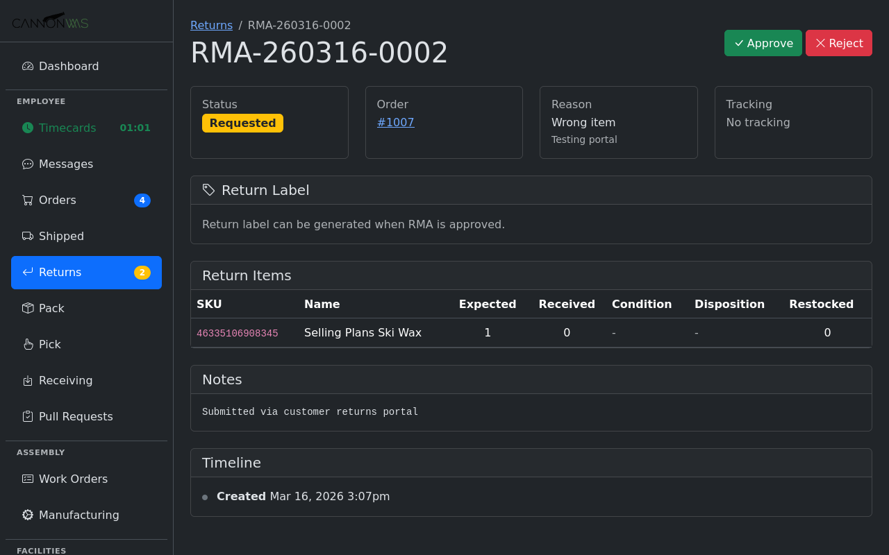 RMA confirmation with return label