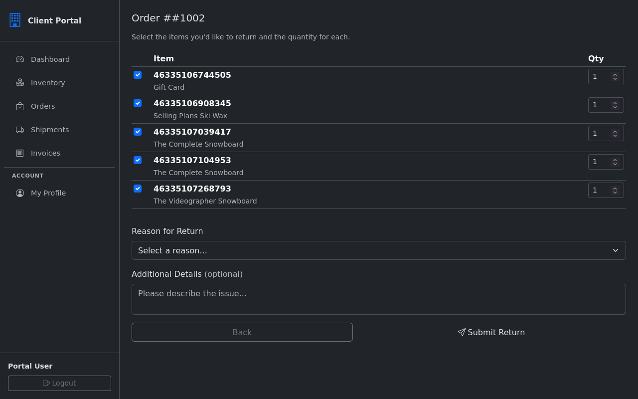 Select items to return