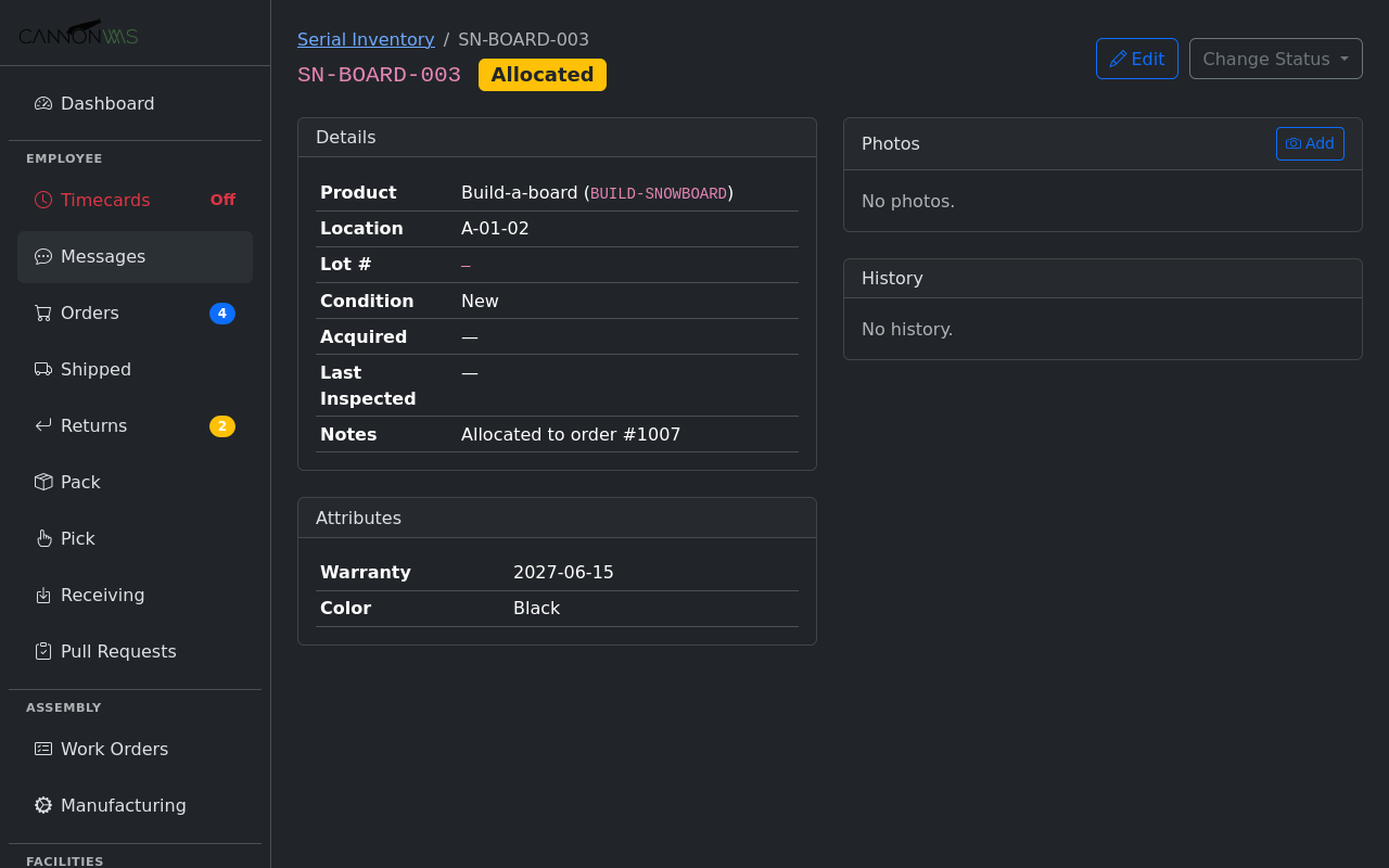 Serial item full lifecycle timeline